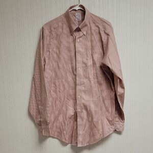 Brooks Brothers Men's windowpane Rust White Shirt. Long Sleeve Button Down. 15.5
